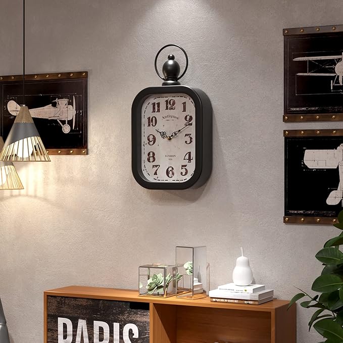 Menterry Small Retro Rectangle Wall Clock, Black Antique Vintage Style Decor Wall Clocks for Farmhouse,Bedroom,Kitchen,Bathroom (11" H x 6.1" W)
