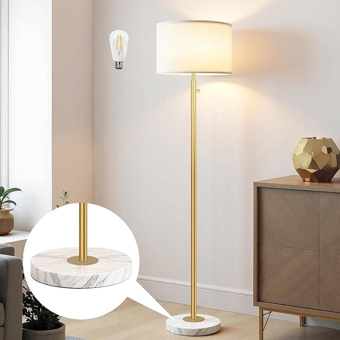 Floor Lamp for Living Room,Dimmable Gold Floor Lamp,Modern Standing Lamp with Marble Base,Tall Standing Lamp for Bedroom, Reading,Office & Kids' Room,LED Bulb Included(Gold)