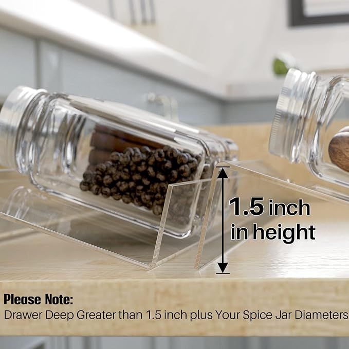 Antimbee Spice Drawer Organizer, 4 Tier- 8 Pack Kitchen Spice Rack Tray for Drawer, Expandable From 13" to 26" Acrylic Seasoning Organizer Rack Holds up 56 Spice Jars (Jars not Include)