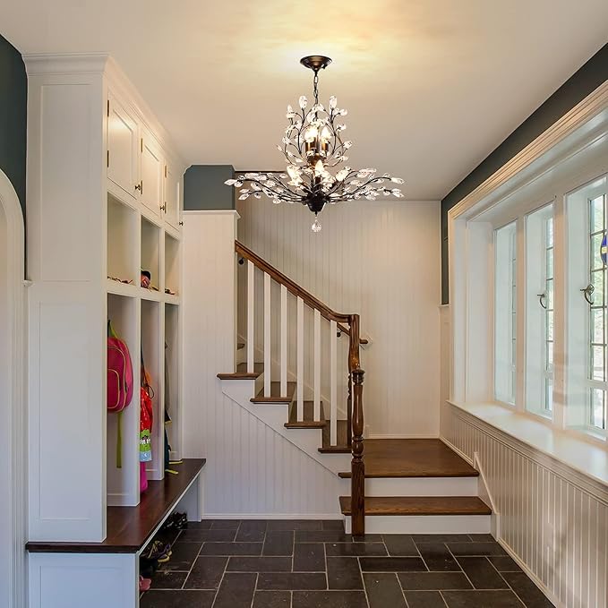 Ganeed Crystal Chandeliers,Vintage 8 Lights Pendant Light,K9 Clear Crystal Chandelier Lighting Fixtures,Ceiling Light for Living Room Bedroom Restaurant Porch Hallway (Black)