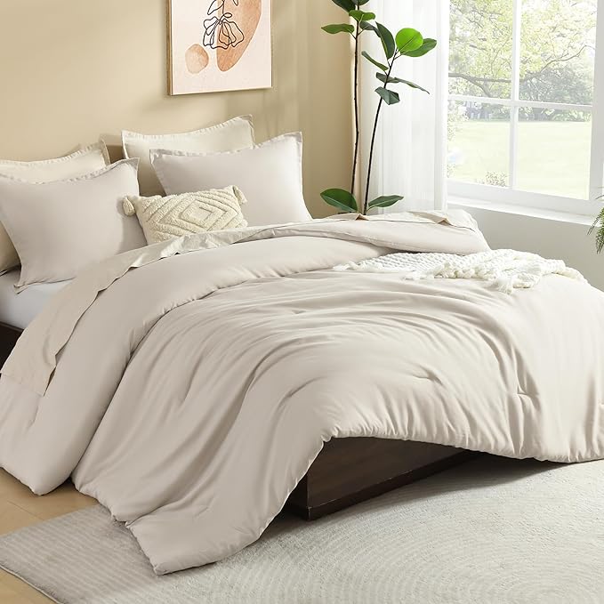 Litanika Comforters Tannish Grey Twin Size, 2 Pieces Lightweight Solid Bedding Set & Collections, All Season Fluffy Bed Set (66x90In Comforter & 1 Pillowcase)