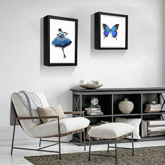 5x5 Small Shadow Box Frame Display Case , Display Case Box for Memorabilia, Medal, Wedding Memories, Crafts, Tickets and Photos, Picture Frame for Wall and Tabletop (6packs-Black, 5x5)