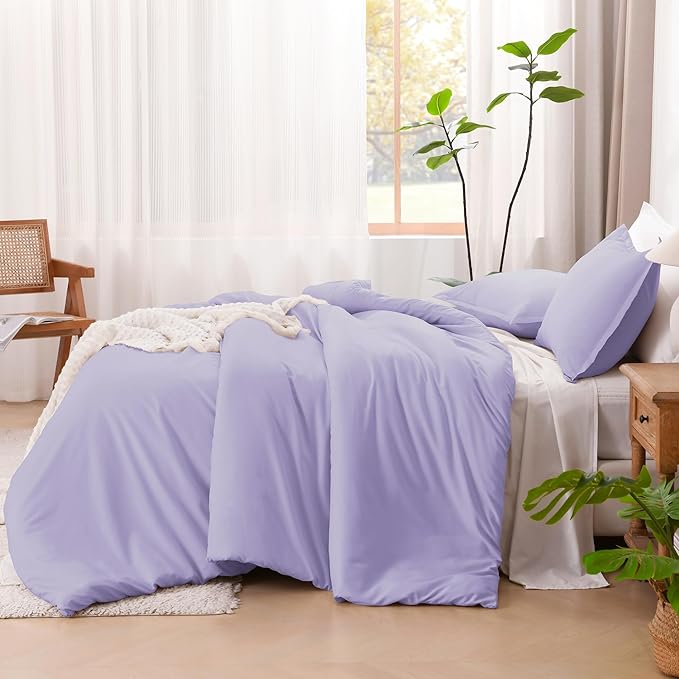 Litanika Lavender Purple Comforter Full Size, 3 Pieces Lightweight Solid Bedding Comforter Set, All Season Fluffy Bed Set (79x90In Comforter & 2 Pillowcases)
