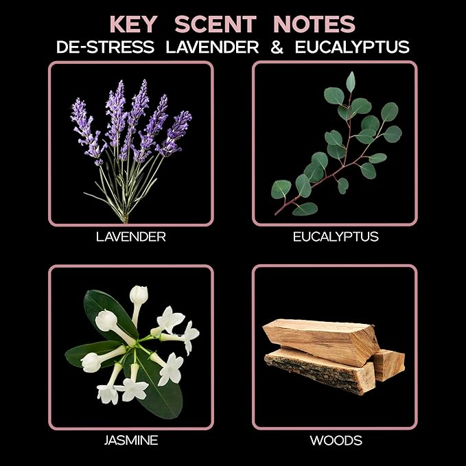 LOVSPA Reed Diffuser Set, DE-Stress Lavender Eucalyptus Scented Oil Diffuser with Sticks, Home Fragrance Accessories for Bathroom Shelf Decor, Aroma Diffusers for Home or Office Desk, USA Made