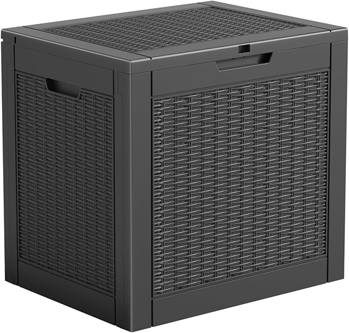 Vixzen 31 Gallon Resin Deck Box - Lockable Outdoor Storage for Patio Cushions, Garden Tools, Pool Supplies,Black