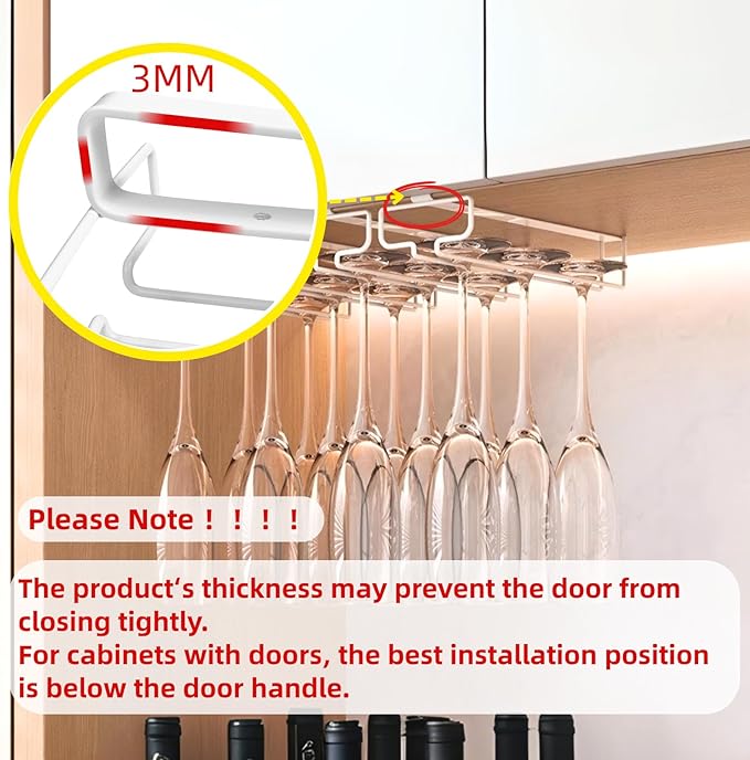 LINFIDITE 2 Pack Wine Glass Holder Stemware Rack Hanger Under Cabinet Wine Glass Rack Kitchen Hanging Storage Rack Organizer,White