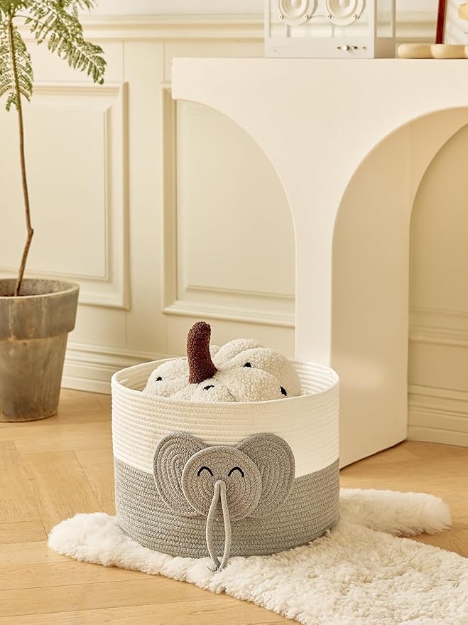 Large Baby Cute Storage Basket for Organizing -Elephant White & Grey 15""x15""x11"", 2024282319065