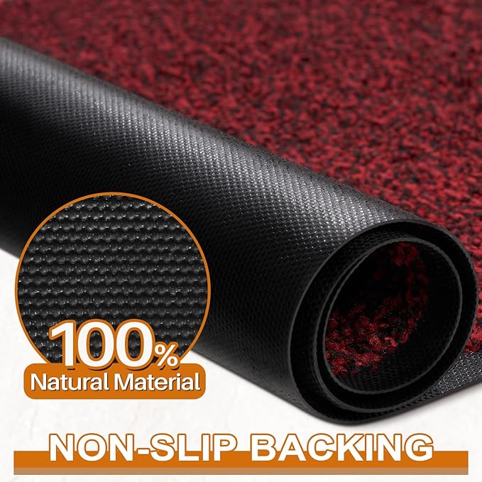 Mibao Front Door Mat, Dirt Trapper Welcome Mat for Outdoor Indoor, Non-Slip Waterproof Doormat, Durable Machine Washable Low Profile Entry Rug for Back Door Outside Patio Porch, 60" x 36", Red