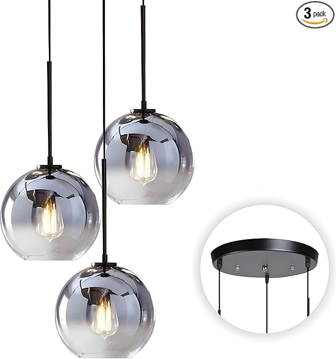 KCO Lighting 3 Pendant Light Fixtures Ceiling Hanging Large Glass Cluster Chandelier Nordic Mercury Glass Pendant Light Modern Cluster Pendant Light Fixture