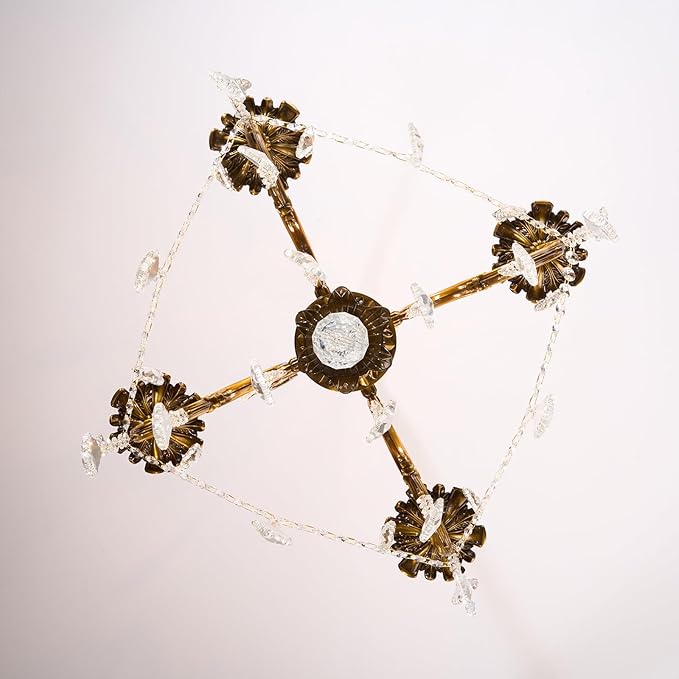 Vintage 4 Arms Crystal Chandelier Candle Light Fixture for Dining Room Living Room Bedroom Hallway Entryway Antique Gold Finish (23"-4 Lights)