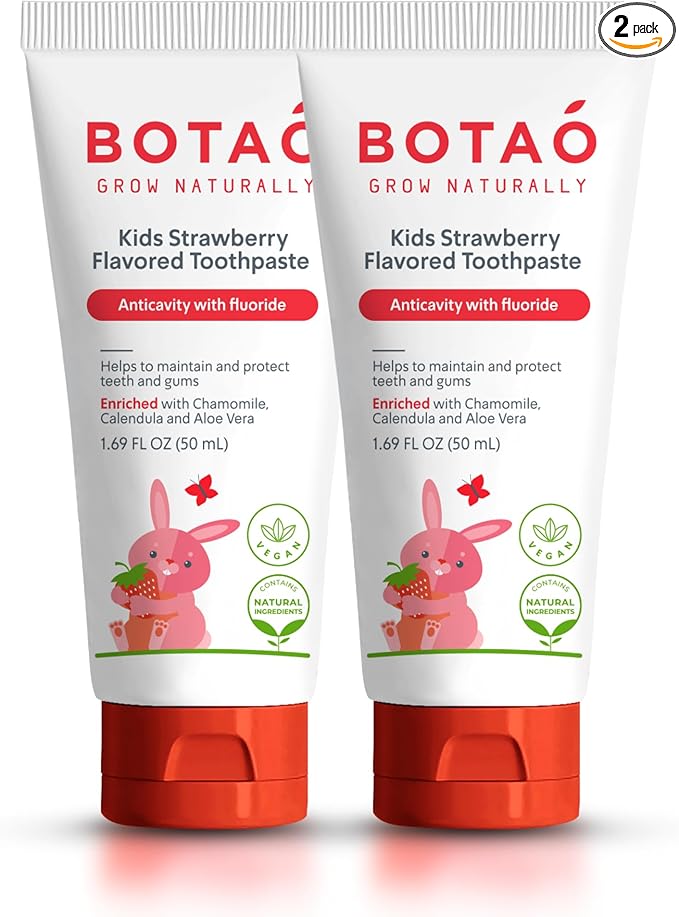 Kids Toothpaste | Natural Strawberry Flavored Anticavity Fluoride Toothpaste Maximum Cavity Protection| EWG Verified, Vegan, SLS Free, Safe to Swallow, Aloe Vera (2Pack)