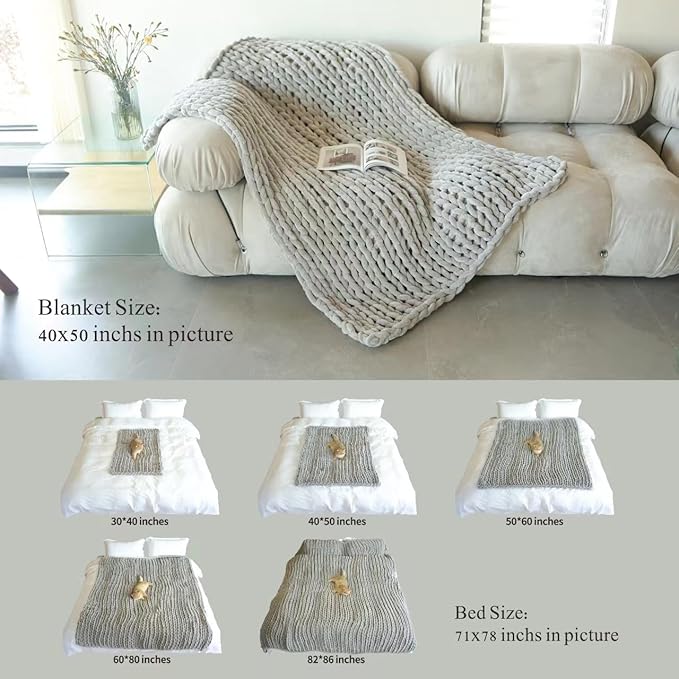 Maetoow Chenille Chunky Knit Blanket Throw (40×50 Inch), Handmade Warm & Cozy Blanket Couch, Bed, Home Decor, Soft Breathable Fleece Banket, Christmas Thick and Giant Yarn Throws, Light Pink