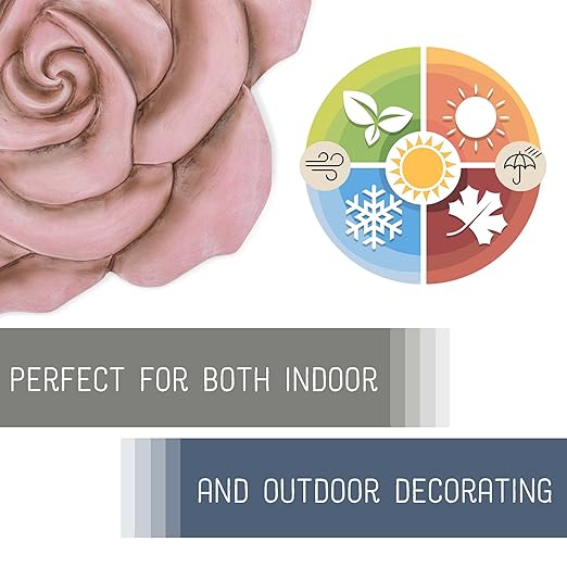 NAT & Jules Rose Flower Shaped Dimensional Indoor Outdoor 12 inch Cast Resin Decorative Garden Stepping Stone, Patio, Walkway Sculpture Yard Art, Pink