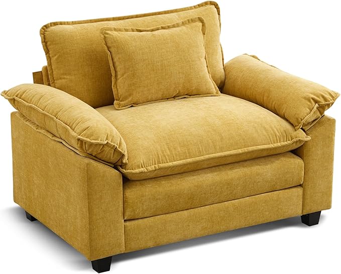 URRED Modular Sectional Sofa Comfy Cloud Couch, Modern Chenille Sofa Sleeper Deep Seat Couches with Ottoman/Pillows for Living Room (Yellow, 53'')