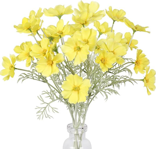 IPOPU Fake Yellow Flowers Artificial Daisies 5PCS Silk Cosmos Fake Daisies Wild Flowers 24.5”Artificial Wildflowers Table Decor for Baby Shower Centerpieces Wedding Bouquet (Yellow)