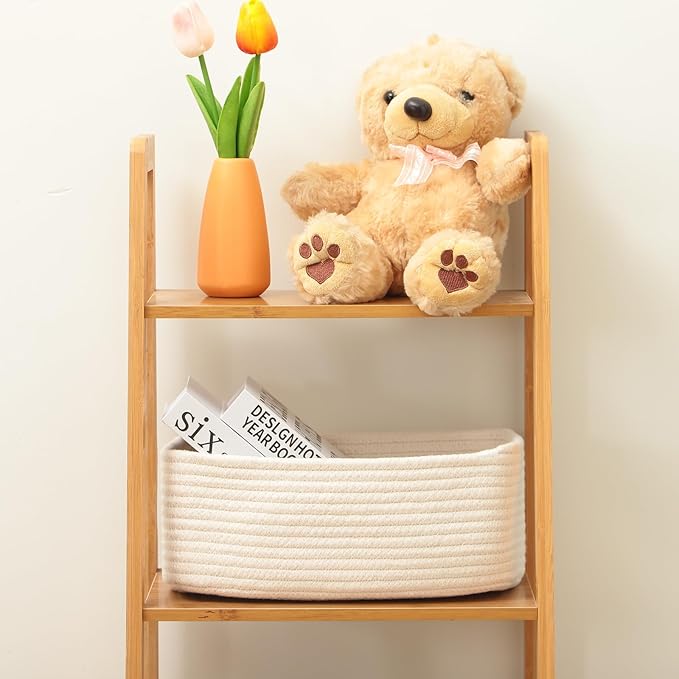 Small Storage Baskets for Organizing | Closet Organizer Bins | Shelf Toy Basket | Woven Rope Baskets | Cube Decorative Box | Shallow Basket | 11.5x7.5x4.7” | 3 Packs Off White