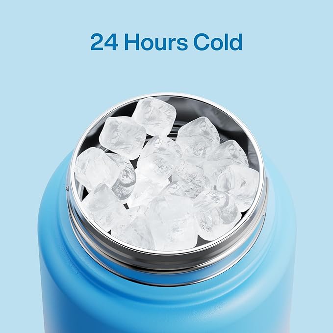 Insulated Water Bottle with Straw Stainless Steel Water Bottle, Leak-Proof, BPA-Free, Double Wall Vacuum Keeps Cold for 24 Hours for Sports, Travel, School (32 oz, Sunny Breeze)