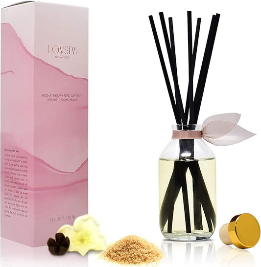 LOVSPA Reed Diffuser Set, Warm Vanilla Sugar Scented Oil Diffuser with Sticks, Home Fragrance Accessories for Bathroom Shelf Decor, Aroma Diffusers for Home or Office Fall Decor, USA Made