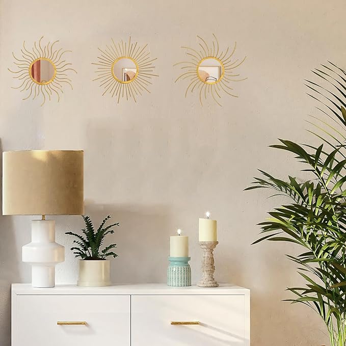 Mirror Decor Sunburst Mirrors Metal Sun Mirror Wall Decor Wall Mirror Home Decorative Wall Art for Living Room Bedroom Entryway