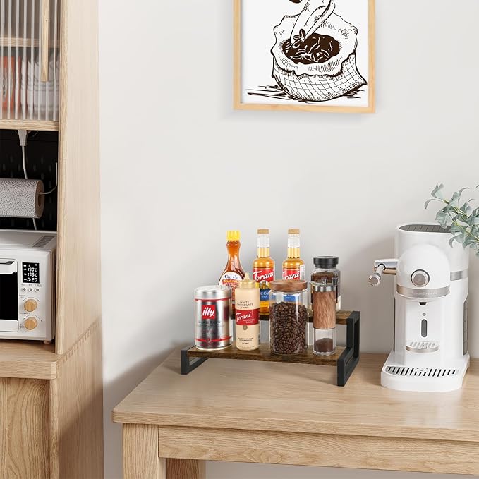 YINMIT Tiered Display Stand Riser Shelf, Wooden Spice Rack Organizer for Countertop, 2 Tier Kitchen Counter Shelf