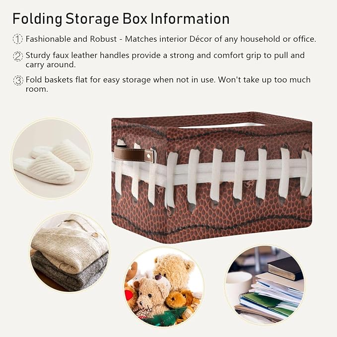 Storage Basket Bin American Football Cool Organizer Basket Collapsible Shelf Basket Cube with handle for Nursery Bedroom Bathroom, one sizex1