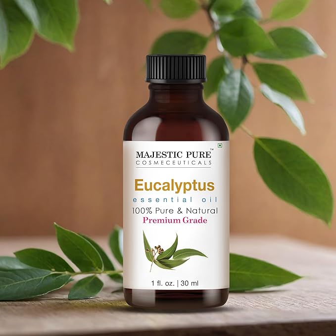 Majestic Pure Eucalyptus Essential Oil with Glass Dropper - 1 Fl Oz - 100% Pure and Natural Eucalyptus Oil - Premium Grade Essential Oils for Diffuser, Aromatherapy, Soap and Candle Making