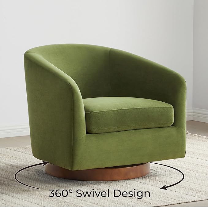 CHITA Swivel Accent Chair, FSC Certified Upholstered Velvet Barrel Chair for Living Room, Fully Assembled, Forest Green