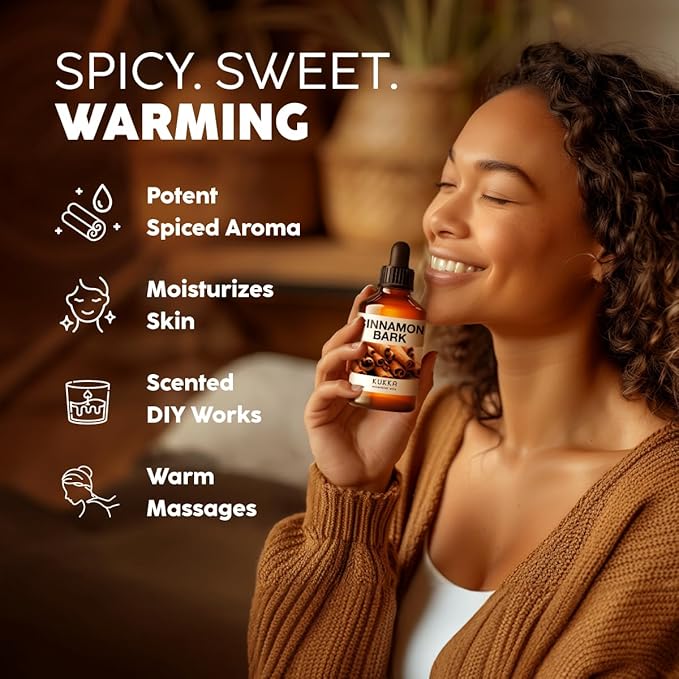 Kukka Cinnamon Essential Oil for Skin & Diffuser - 4 Fl Oz - 100% Pure Natural Cinnamon Oil, Aromatherapy and Candles & Soap Making Scent DIY