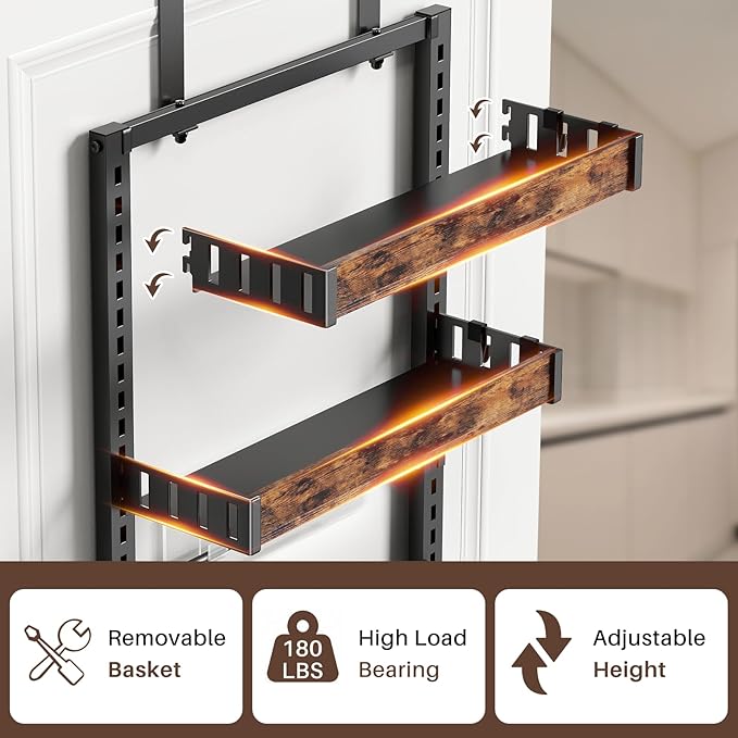 8 Tier Over The Door Pantry Organizer, 2 IN 1 Wall Mount or Metal Hanging Spice Rack for Pantry Organizers and Storage, Seasoning Shelves,Adjustable Basket with Hooks for Kitchen, Bathroom,Laundry