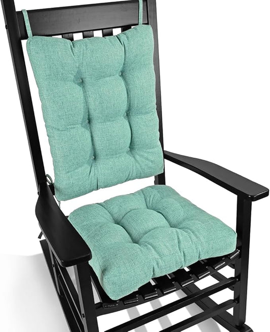 BUYUE Chair Cushion Set for Rocking Chair, Back Pillow & Seat Cushion with Ties, Original Woven Fabric Non-Slip Chair Pads for Elderly Sitting, Light Green