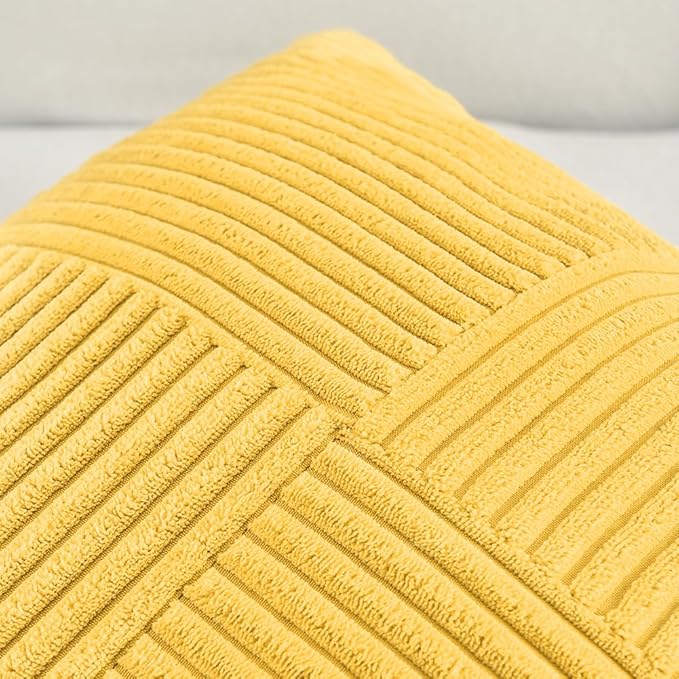 Fancy Homi 2 Packs Yellow Decorative Throw Pillow Covers 22x22 Inch for Living Room Couch Bed Sofa, Rustic Farmhouse Boho Home Decor, Soft Corss Corduroy Patchwork Accent Square Cushion Case 55x55 cm