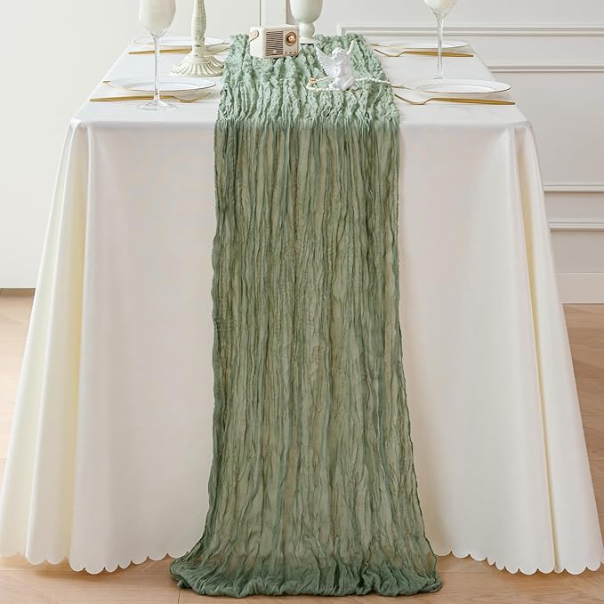 Sioloc 1 Pack Sage Green Cheesecloth Table Runner Fall Autumn Decor for Home 10ft Table Cloth for Tea Wedding Birthday Party Baby Bridal Shower Halloween Thanksgiving