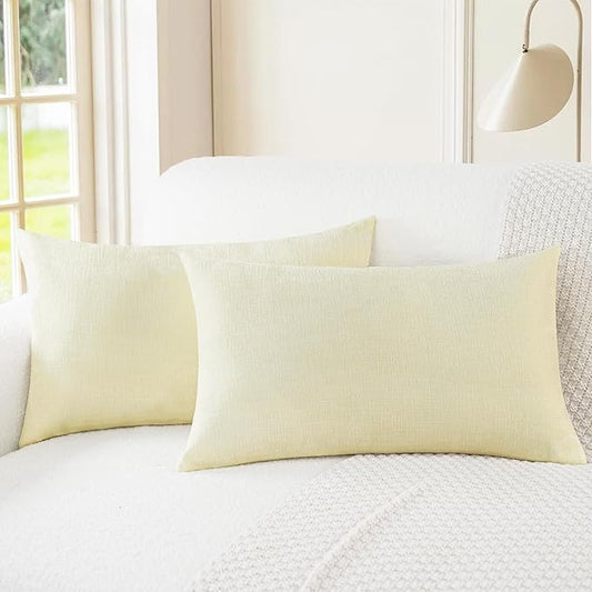 CaliTime Throw Pillow Covers Decorative 16 X 26 Inches Pack of 2 Cozy Chenille Cushion Cases for Couch Sofa Bed Living Room Home Beige