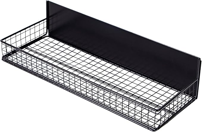 Magnetic Shelf for Fridge Magnetic Basket Organizer Wire Mesh Magnetic Holder Magnet Shelf Accessories for Office Kitchen Classroom Storage, Black-Low, 13.77" x 5.11" x 1.7