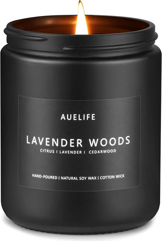Scented Candles for Men | Lavender & Wood Candle - Candle for Men, Manly Candles for Home Scented, Man Gifts for Him/Friend, 7oz Black Jar