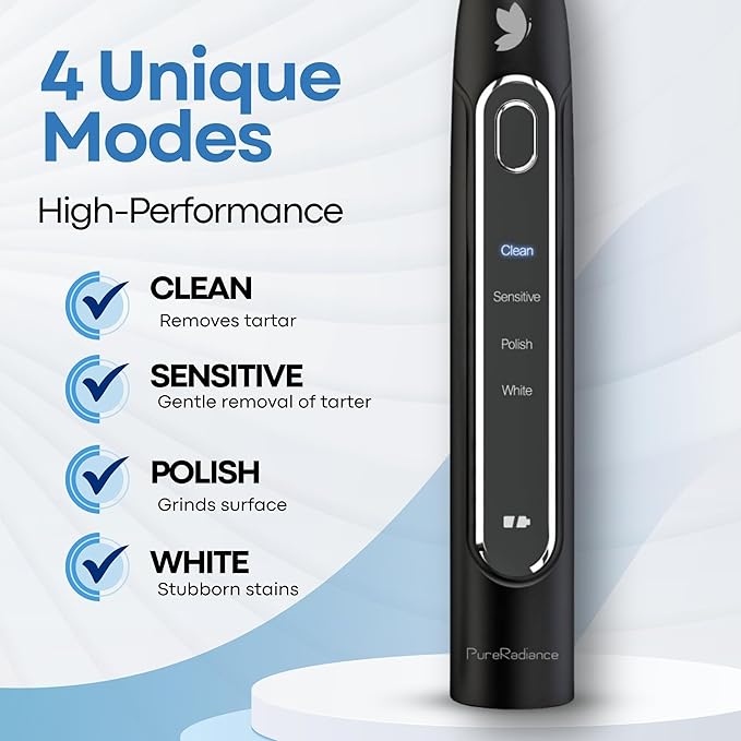 LED Whitening Electric Toothbrush – Waterproof, Sonic Brush with 6 LED Lights for Whitening, Soft Bristles, Rechargeable, Travel Case Included – Ideal Electric Toothbrush for Adults