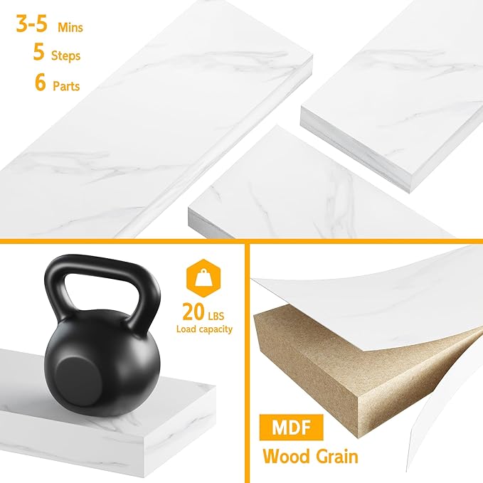 BAMEOS Floating Shelves,40 in W x 8in D Wall Mounted Wooden Shelves with Invisible Brackets Set of 2, Hanging Wall Shelves Decoration for Bedroom, Bathroom, Living Room and Kitchen