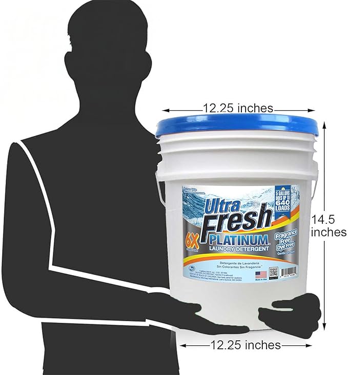 Ultra Fresh Liquid Laundry Detergent Washing Soap, 6X Platinum, Fragrance Free and Dye Free, 5 Gallon - Fabric Odor Remover to Wash Clothes and Sheets