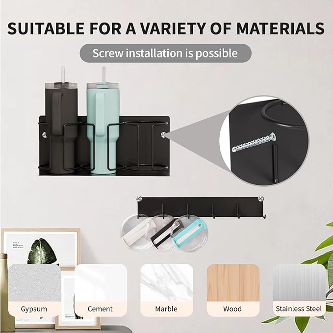 Strong Magnetic Cup Holder for Fridge, Fits Stanley 40/30/20 oz, Yeti & More, No-Drill Tumbler Organizer with Lid & Straw Storage, Kitchen & RV Space Saver(2-Piece Set)