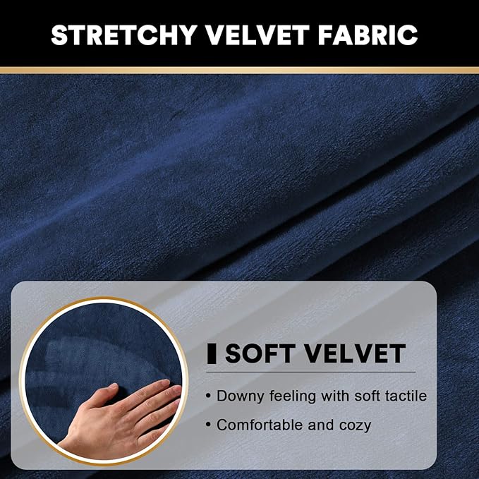 PrinceDeco Stretch Velvet Couch Cushion Cover,Soft Fitted Cushion Slipcover for Arm Chair Sofa Cushion Furniture Protector Seat Cushion Sofa Cover Width Up to 29.5", Navy