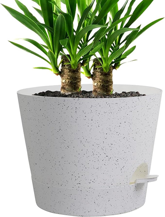 Self Watering Pots for Indoor Plants,12 inch Planters with Drainage Holes Plastic Flower Pots with Deep Reservoir, White Speckles