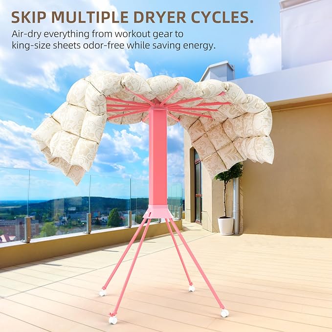 Clothes Drying Rack Foldable & Collapsible Drying Racks with 4-Leg Octopus Design, Large Capacity Space Saving Indoor Drying Rack for Bedroom,Balcony,Laundry for Indoor/Outdoor Use(Pink)