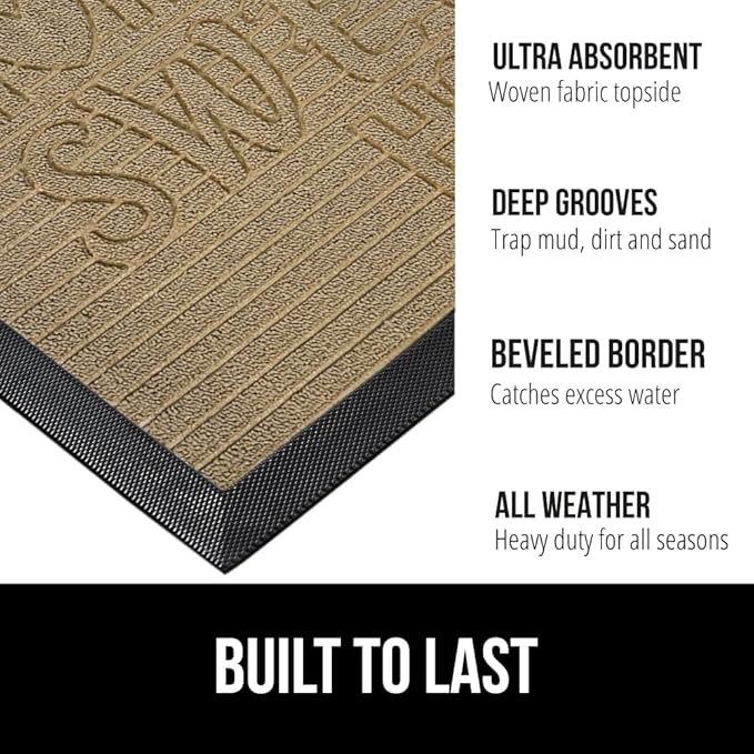 GORILLA GRIP 100% Waterproof All-Season WeatherMax Doormat 35x23, US Designed Natural Rubber, Stain and Fade Resistant, Low Profile Indoor Outdoor Door Mats, Easy Clean Patio Mat, Home Sweet Home