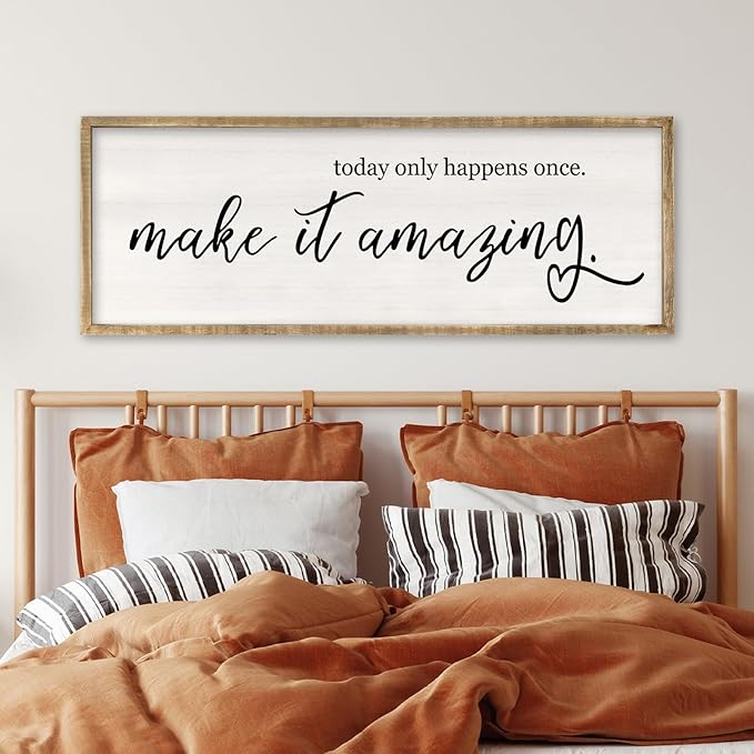 Today Only Happens Once Make It Amazing Wall Art Decor 32x12 Inch Large Inspirational Quote Sign Rustic Living Room Vintage Wood Frame Office Motivational Home Wall Hanging (Wood)
