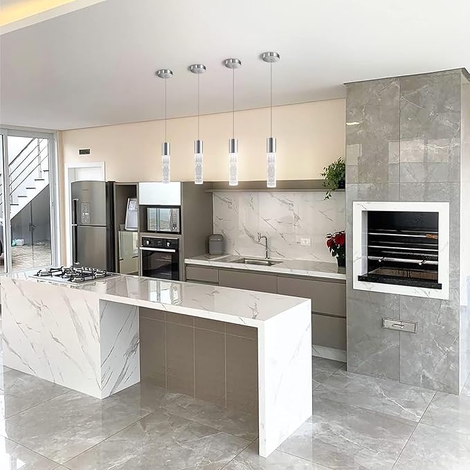 OKELI Modern Pendant Light,3 Color LED Bubble Crystal Island Light Fixtures,Chrome Mini Pendant Lighting for Kitchen Island,Bar,6W,3000-6000K,ETL