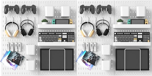 Pegboard Combination Kit, 25.2" x 50.4" Wall Mounted Storage Set with 8 Pegboards & 40 Accessories Hanging, Peg Boards Organizer