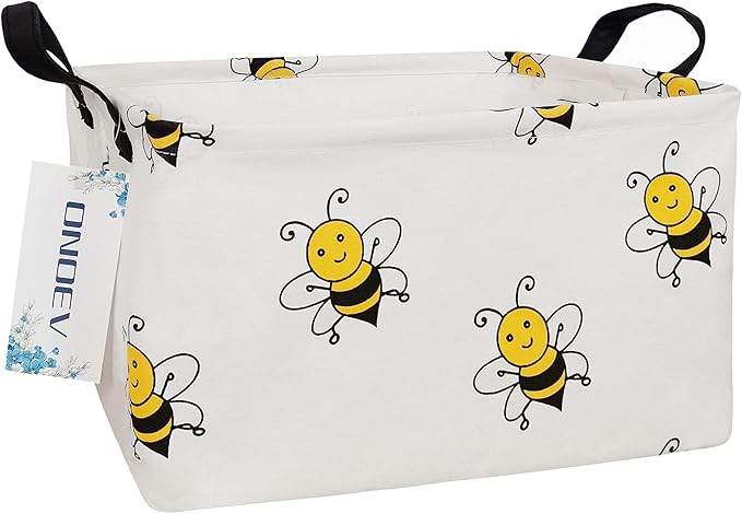 Rectangular Folding Laundry Basket, waterproof Canvas Basket,gift basket,Suitable for children's room,Office,Clothes,Toys Storage(Bee)