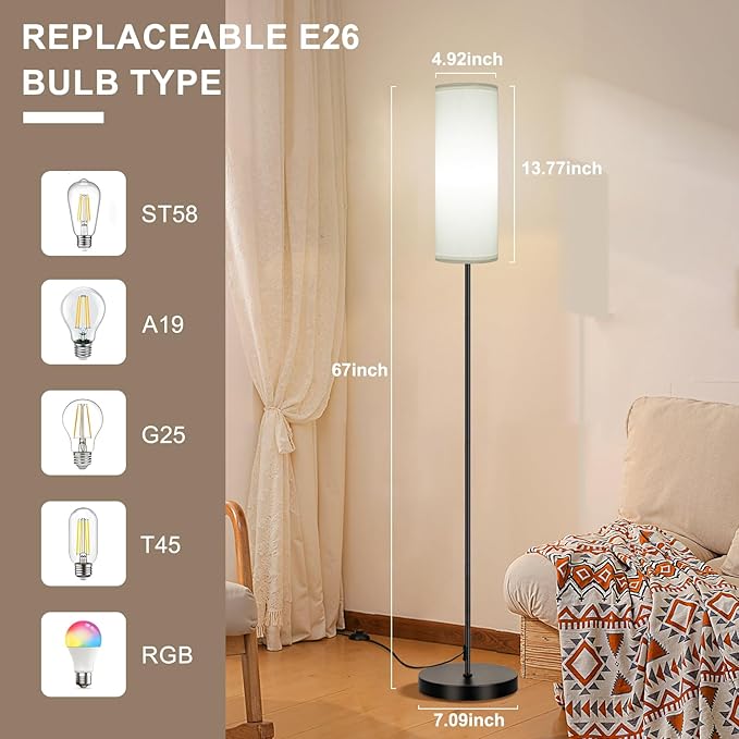 FRIDEKO HOME Floor Lamps for Living Room, Dimmable Colors Temperature & Brightness, Modern Floor Lamp Remote, Tall Standing Lamps for Kid Room Bedroom Office, White Lampshade 9W RGB Smart Bulb