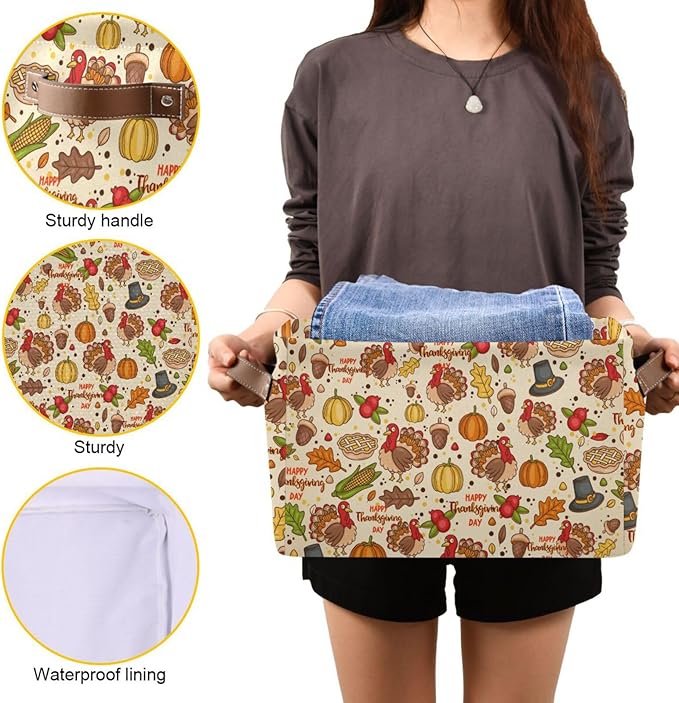 Storage Basket Thanksgiving Day Pumpkins Cube Storage Bins Organizer Bag Collapsible Closet Shelf Baskets with handle for Baby Cloth Pet Toy Book 14.2×10.2×8.3 IN