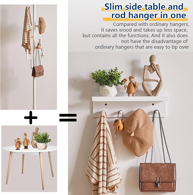 Wood Coat Hook with Wall-Mounted Shelf,15.75in Entryway Wall Hanging Shelf,for Bathroom, Kitchen,Coat Towel Key Organizer White YD-WS0240W